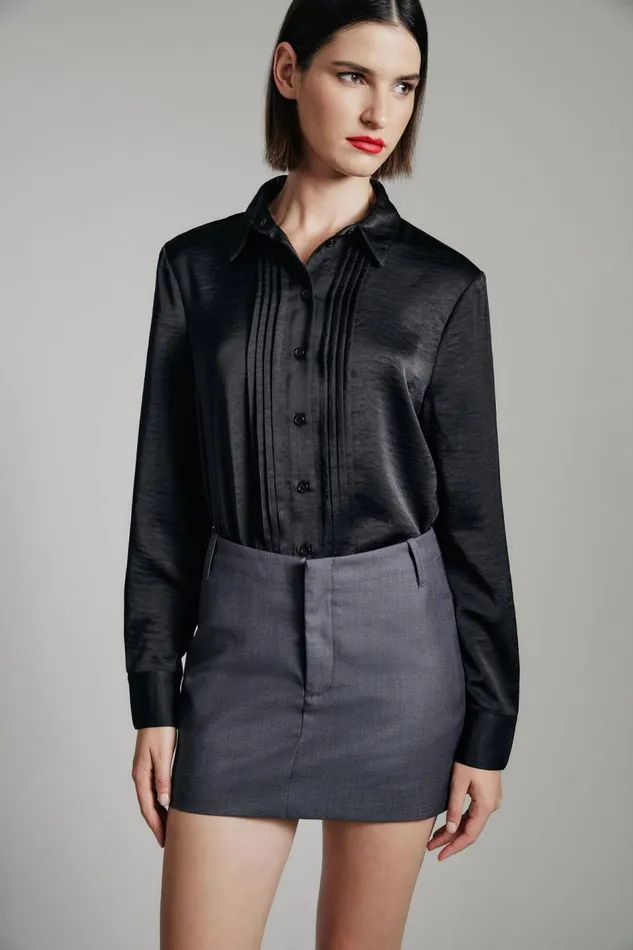 Bardot Shirts and Blouses Dinah Pintuck Satin Shirt In Black 8211 Women