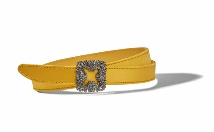 Belts Women Manolo Blahnik HANGISI BELT MINIYellow Satin Crystal Buckled Belt Belts Women Manolo Blahnik HANGISI BELT MINIYellow Satin Crystal Buckled Belt