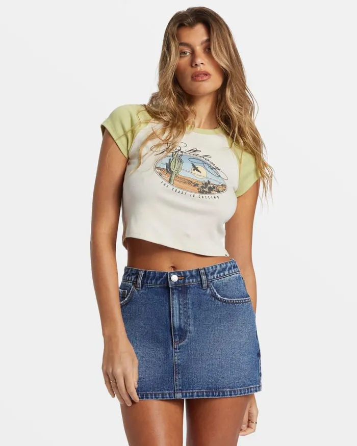 Billabong Graphic Tees and Tanks Blissed Cropped Raglan TShirt Willow 8211 Women Billabong Graphic Tees and Tanks Blissed Cropped Raglan TShirt Willow 8211 Women