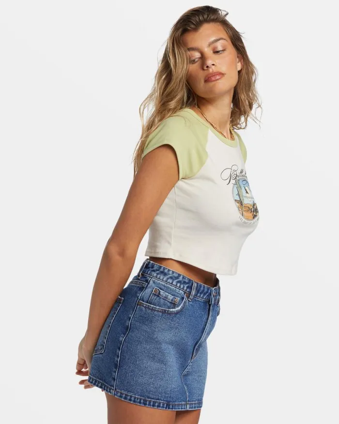 Billabong Graphic Tees and Tanks Blissed Cropped Raglan TShirt Willow 8211 Women Billabong Graphic Tees and Tanks Blissed Cropped Raglan TShirt Willow 8211 Women