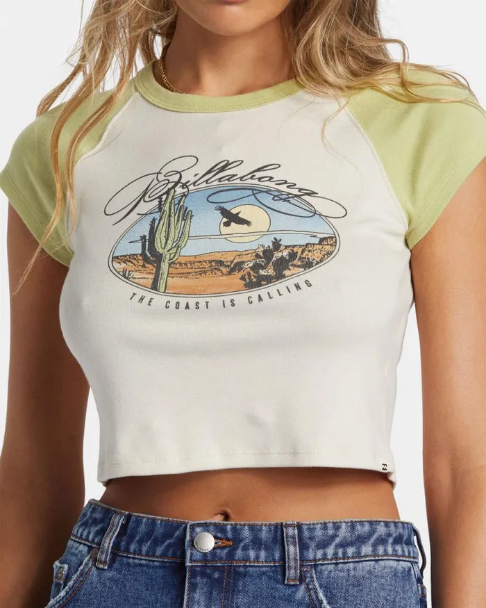 Billabong Graphic Tees and Tanks Blissed Cropped Raglan TShirt Willow 8211 Women Billabong Graphic Tees and Tanks Blissed Cropped Raglan TShirt Willow 8211 Women