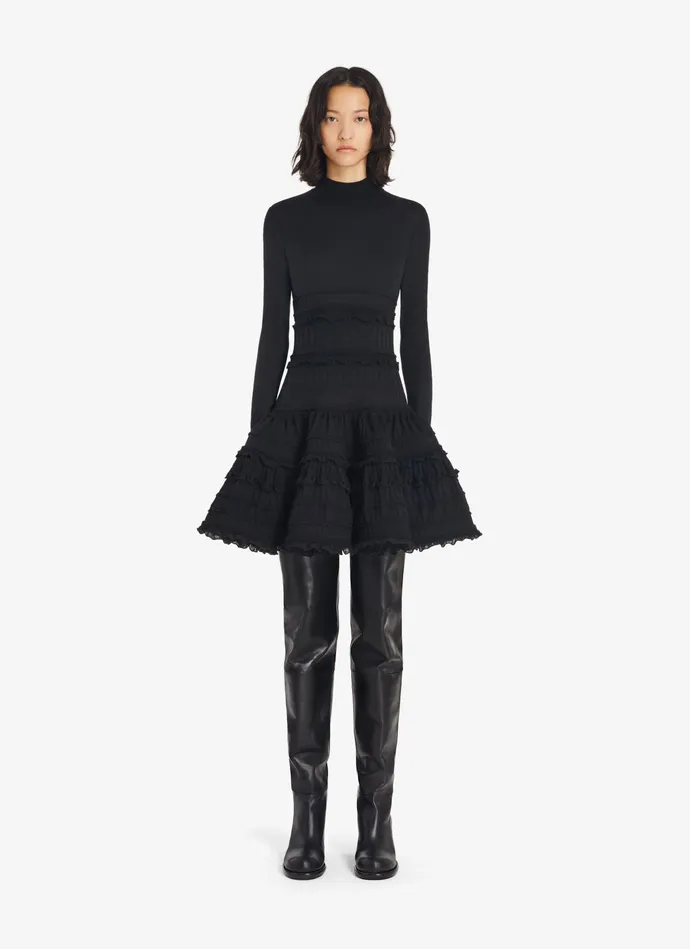 Black High Neck Wool Crinoline Dress Women Alaa Dresses Black High Neck Wool Crinoline Dress Women Alaa Dresses
