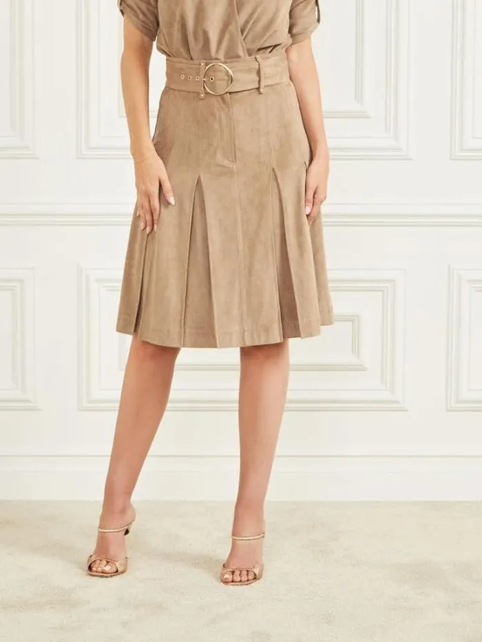 Bottoms Women Marciano Kasia FauxSuede Skirt Truffle Dust Multi Bottoms Women Marciano Kasia FauxSuede Skirt Truffle Dust Multi