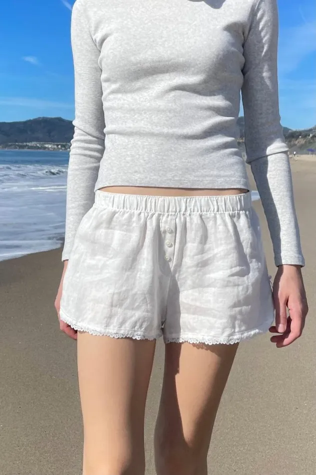 Brandy Melville Intimates Keira Linen Lace Shorts Natural White 8211 Women