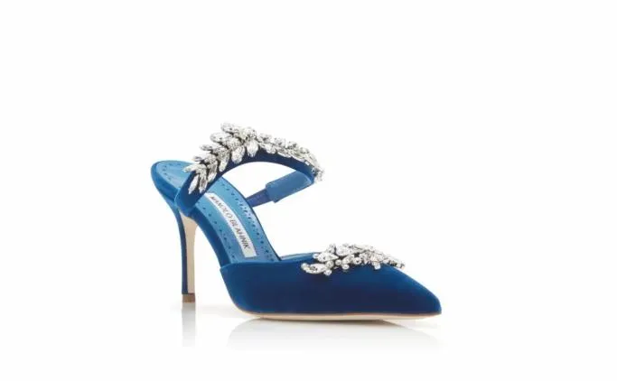 Bridal Shoes Women Manolo Blahnik LURUM VELVETBright Blue Velvet Crystal Embellished Mules Bridal Shoes Women Manolo Blahnik LURUM VELVETBright Blue Velvet Crystal Embellished Mules
