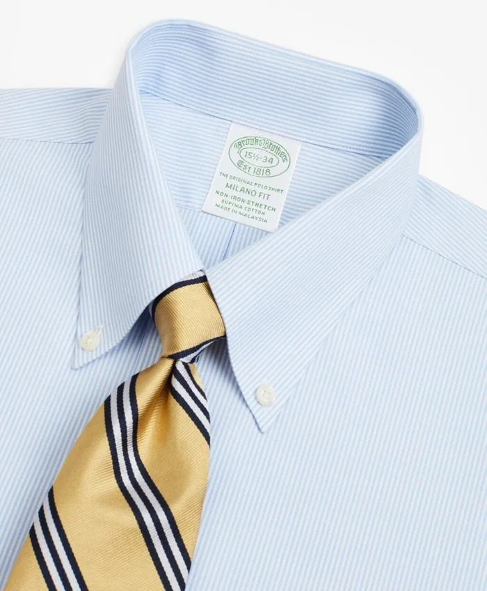 Brooks Brothers Dress Shirts Stretch Milano SlimFit Dress Shirt NonIron Poplin ButtonDown Collar Fine Stripe Light Blue 8211 Men Brooks Brothers Dress Shirts Stretch Milano SlimFit Dress Shirt NonIron Poplin ButtonDown Collar Fine Stripe Light Blue 8211 Men
