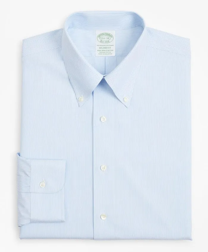 Brooks Brothers Dress Shirts Stretch Milano SlimFit Dress Shirt NonIron Poplin ButtonDown Collar Fine Stripe Light Blue 8211 Men Brooks Brothers Dress Shirts Stretch Milano SlimFit Dress Shirt NonIron Poplin ButtonDown Collar Fine Stripe Light Blue 8211 Men