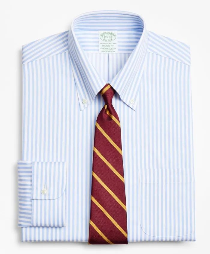 Brooks Brothers Dress Shirts Stretch Milano SlimFit Dress Shirt NonIron Twill ButtonDown Collar Bold Stripe Light Blue 8211 Men Brooks Brothers Dress Shirts Stretch Milano SlimFit Dress Shirt NonIron Twill ButtonDown Collar Bold Stripe Light Blue 8211 Men