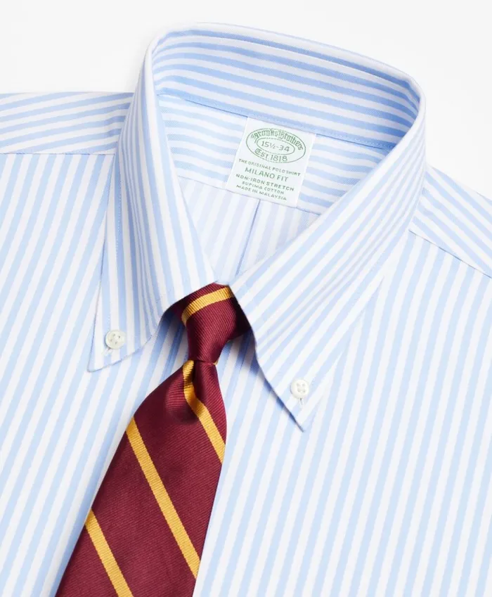 Brooks Brothers Dress Shirts Stretch Milano SlimFit Dress Shirt NonIron Twill ButtonDown Collar Bold Stripe Light Blue 8211 Men Brooks Brothers Dress Shirts Stretch Milano SlimFit Dress Shirt NonIron Twill ButtonDown Collar Bold Stripe Light Blue 8211 Men