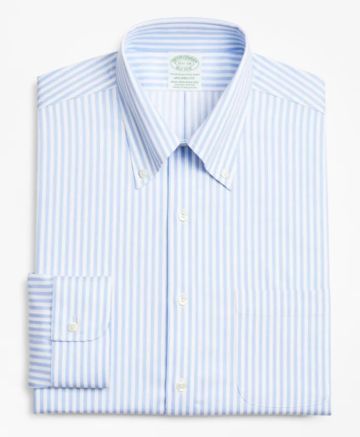 Brooks Brothers Dress Shirts Stretch Milano SlimFit Dress Shirt NonIron Twill ButtonDown Collar Bold Stripe Light Blue 8211 Men Brooks Brothers Dress Shirts Stretch Milano SlimFit Dress Shirt NonIron Twill ButtonDown Collar Bold Stripe Light Blue 8211 Men
