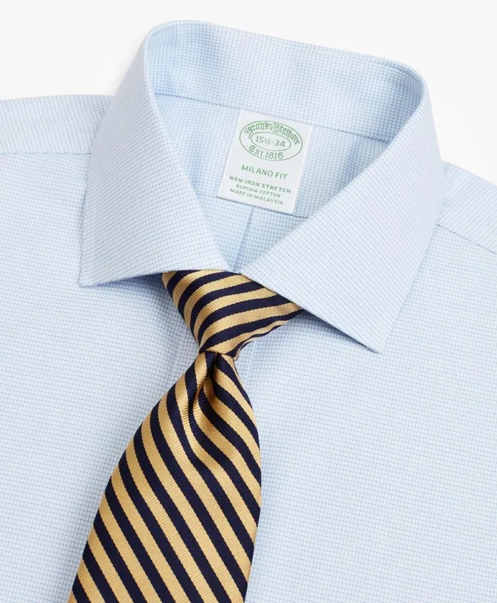 Brooks Brothers Dress Shirts Stretch Milano SlimFit Dress Shirt NonIron Twill English Collar MicroCheck Light Blue 8211 Men Brooks Brothers Dress Shirts Stretch Milano SlimFit Dress Shirt NonIron Twill English Collar MicroCheck Light Blue 8211 Men