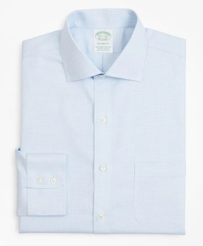 Brooks Brothers Dress Shirts Stretch Milano SlimFit Dress Shirt NonIron Twill English Collar MicroCheck Light Blue 8211 Men Brooks Brothers Dress Shirts Stretch Milano SlimFit Dress Shirt NonIron Twill English Collar MicroCheck Light Blue 8211 Men