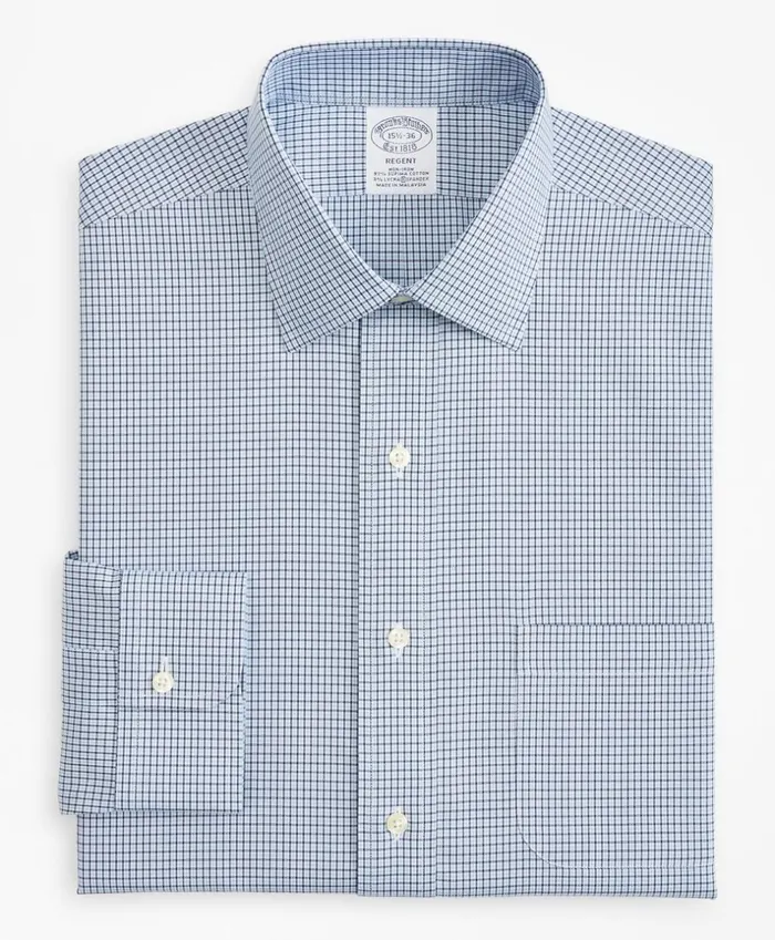 Brooks Brothers Dress Shirts Stretch Regent Fitted Dress Shirt NonIron Check Sodalite 8211 Men Brooks Brothers Dress Shirts Stretch Regent Fitted Dress Shirt NonIron Check Sodalite 8211 Men