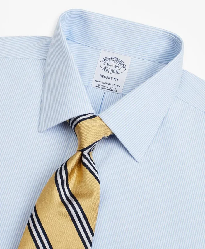 Brooks Brothers Dress Shirts Stretch Regent Fitted Dress Shirt NonIron Poplin Ainsley Collar Fine Stripe Light Blue 8211 Men Brooks Brothers Dress Shirts Stretch Regent Fitted Dress Shirt NonIron Poplin Ainsley Collar Fine Stripe Light Blue 8211 Men