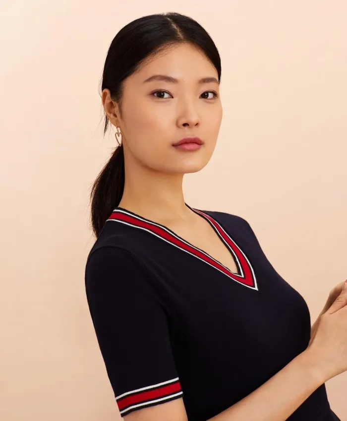 Brooks Brothers Dresses StripeTrimmed Midi Sweater Dress Navy 8211 Women Brooks Brothers Dresses StripeTrimmed Midi Sweater Dress Navy 8211 Women