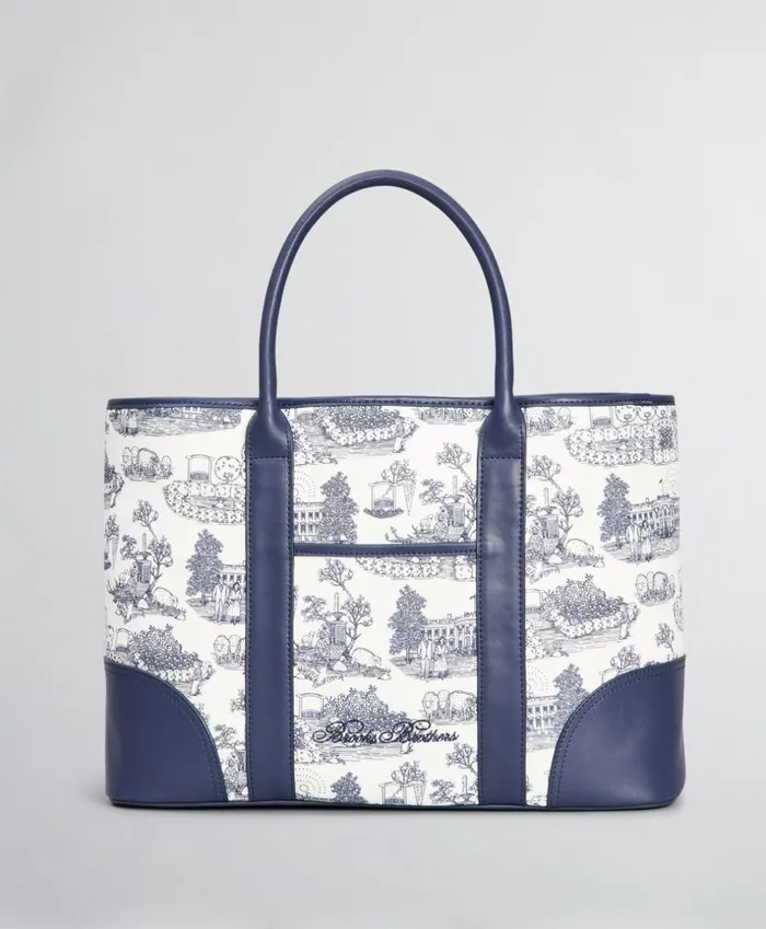 Brooks Brothers Handbags and Wallets LeatherTrimmed Toile Canvas Tote Bag Whiteblue 8211 Women Brooks Brothers Handbags and Wallets LeatherTrimmed Toile Canvas Tote Bag Whiteblue 8211 Women