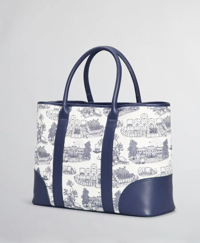 Brooks Brothers Handbags and Wallets LeatherTrimmed Toile Canvas Tote Bag Whiteblue 8211 Women Brooks Brothers Handbags and Wallets LeatherTrimmed Toile Canvas Tote Bag Whiteblue 8211 Women