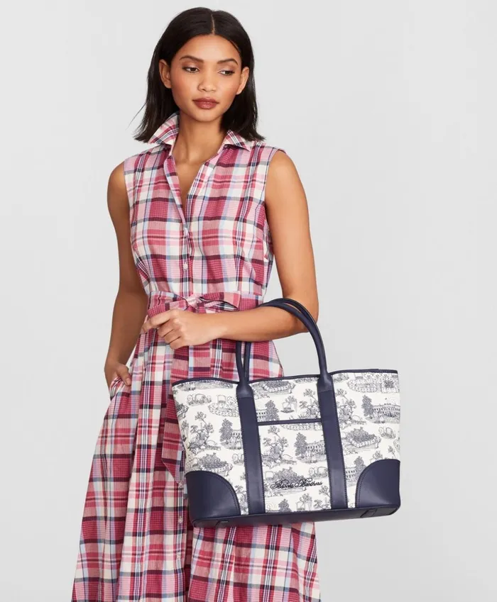 Brooks Brothers Handbags and Wallets LeatherTrimmed Toile Canvas Tote Bag Whiteblue 8211 Women Brooks Brothers Handbags and Wallets LeatherTrimmed Toile Canvas Tote Bag Whiteblue 8211 Women