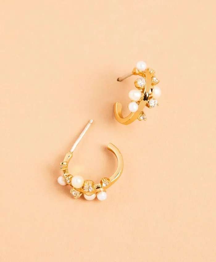 Brooks Brothers Jewelry DemiFine Freshwater Pearl and Crystal Hoop Earrings Gold 8211 Women Brooks Brothers Jewelry DemiFine Freshwater Pearl and Crystal Hoop Earrings Gold 8211 Women