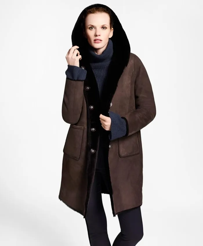 Brooks Brothers Outerwear Shearling Hooded Coat Dark Brown 8211 Women Brooks Brothers Outerwear Shearling Hooded Coat Dark Brown 8211 Women