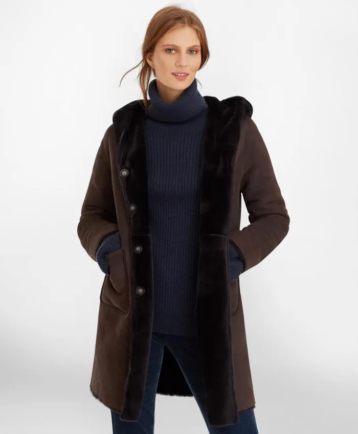 Brooks Brothers Outerwear Shearling Hooded Coat Dark Brown 8211 Women Brooks Brothers Outerwear Shearling Hooded Coat Dark Brown 8211 Women