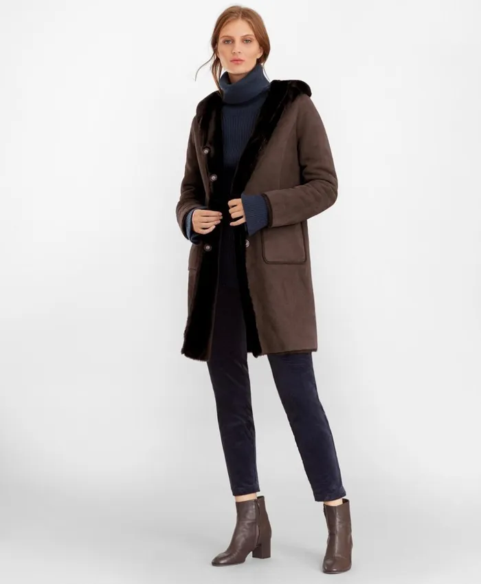 Brooks Brothers Outerwear Shearling Hooded Coat Dark Brown 8211 Women Brooks Brothers Outerwear Shearling Hooded Coat Dark Brown 8211 Women