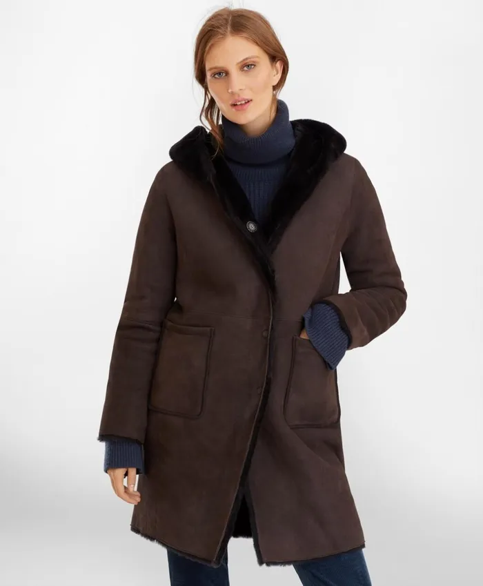 Brooks Brothers Outerwear Shearling Hooded Coat Dark Brown 8211 Women Brooks Brothers Outerwear Shearling Hooded Coat Dark Brown 8211 Women