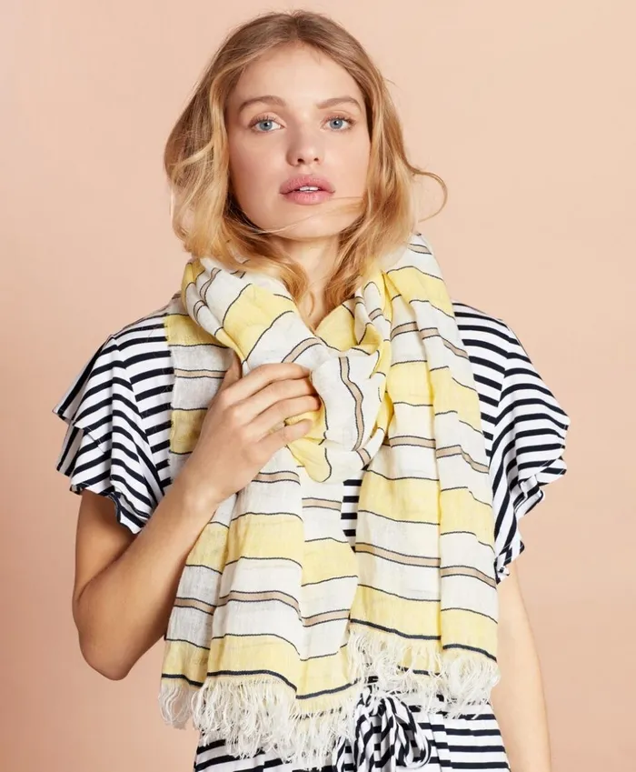 Brooks Brothers Scarves Hats and Gloves Striped LinenCotton Gauze Scarf Yellowwhite 8211 Women Brooks Brothers Scarves Hats and Gloves Striped LinenCotton Gauze Scarf Yellowwhite 8211 Women