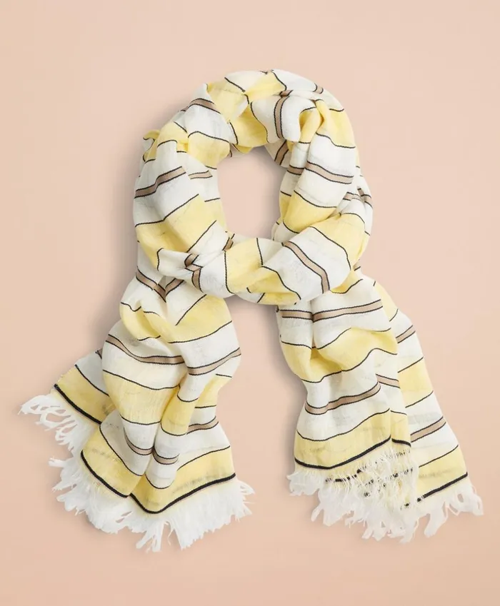 Brooks Brothers Scarves Hats and Gloves Striped LinenCotton Gauze Scarf Yellowwhite 8211 Women Brooks Brothers Scarves Hats and Gloves Striped LinenCotton Gauze Scarf Yellowwhite 8211 Women