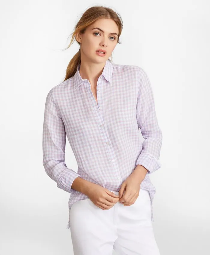 Brooks Brothers Shirts and Tops Gingham Irish Linen Tunic Pinkblue 8211 Women