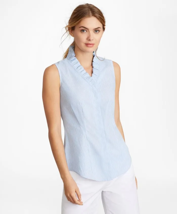 Brooks Brothers Shirts and Tops NonIron Striped Supima Cotton RuffleCollar Sleeveless Blouse Bluemulti 8211 Women Brooks Brothers Shirts and Tops NonIron Striped Supima Cotton RuffleCollar Sleeveless Blouse Bluemulti 8211 Women