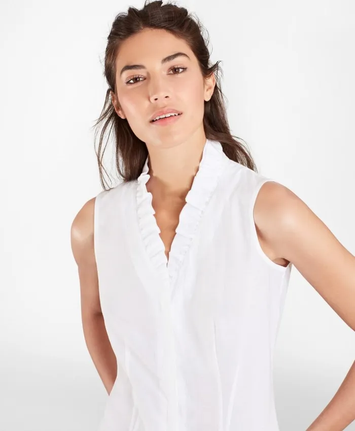 Brooks Brothers Shirts and Tops NonIron Supima Cotton Dobby RuffleCollar Sleeveless Blouse White 8211 Women Brooks Brothers Shirts and Tops NonIron Supima Cotton Dobby RuffleCollar Sleeveless Blouse White 8211 Women