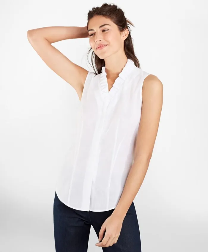 Brooks Brothers Shirts and Tops NonIron Supima Cotton Dobby RuffleCollar Sleeveless Blouse White 8211 Women Brooks Brothers Shirts and Tops NonIron Supima Cotton Dobby RuffleCollar Sleeveless Blouse White 8211 Women