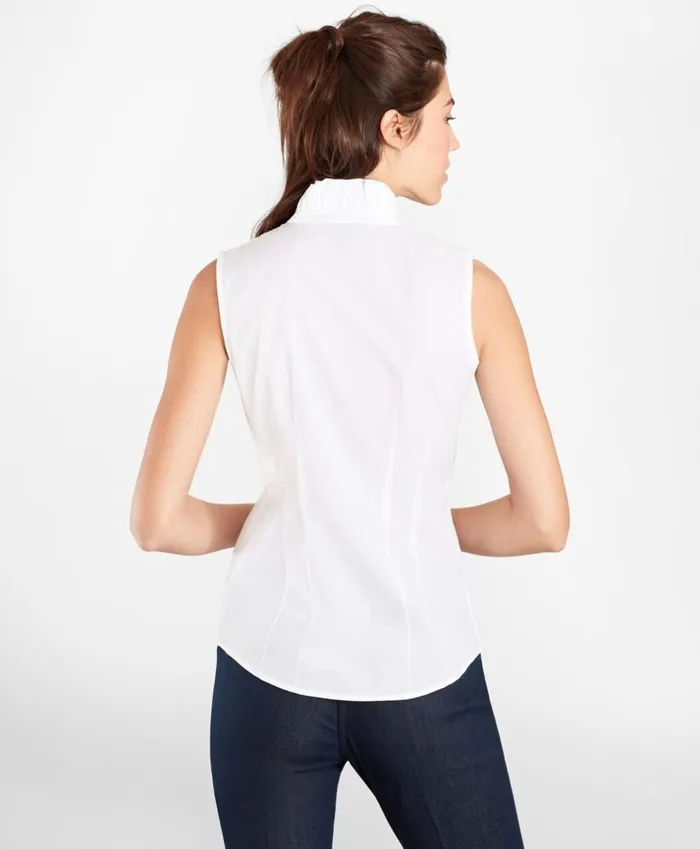 Brooks Brothers Shirts and Tops NonIron Supima Cotton Dobby RuffleCollar Sleeveless Blouse White 8211 Women Brooks Brothers Shirts and Tops NonIron Supima Cotton Dobby RuffleCollar Sleeveless Blouse White 8211 Women