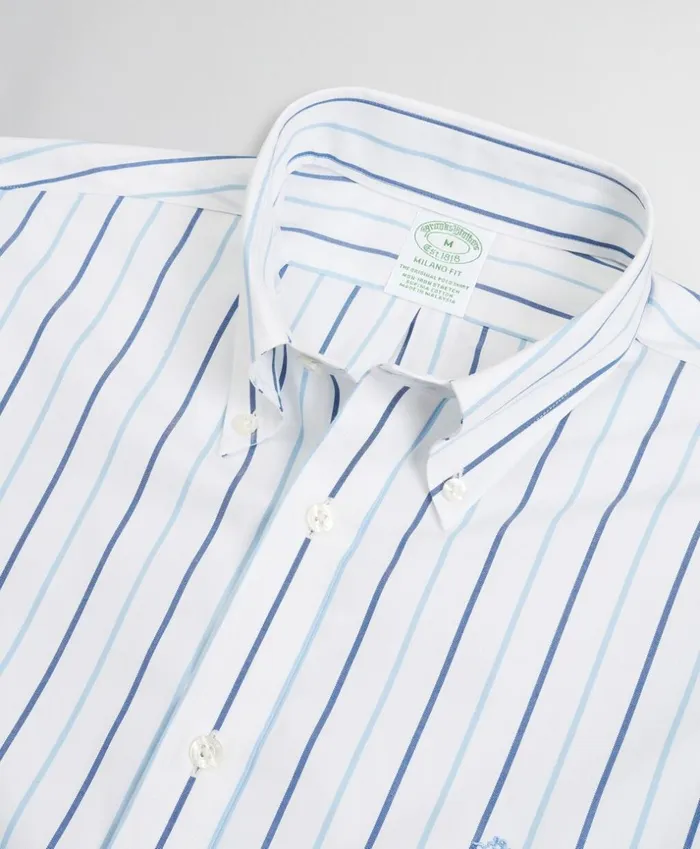 Brooks Brothers Sport Shirts Stretch Milano SlimFit Sport Shirt NonIron Stripe Whiteblue 8211 Men Brooks Brothers Sport Shirts Stretch Milano SlimFit Sport Shirt NonIron Stripe Whiteblue 8211 Men