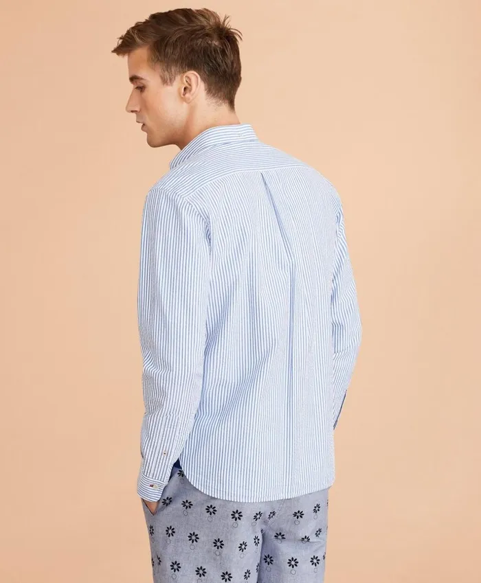 Brooks Brothers Sport Shirts Striped Seersucker Shirt Light Blue 8211 Men