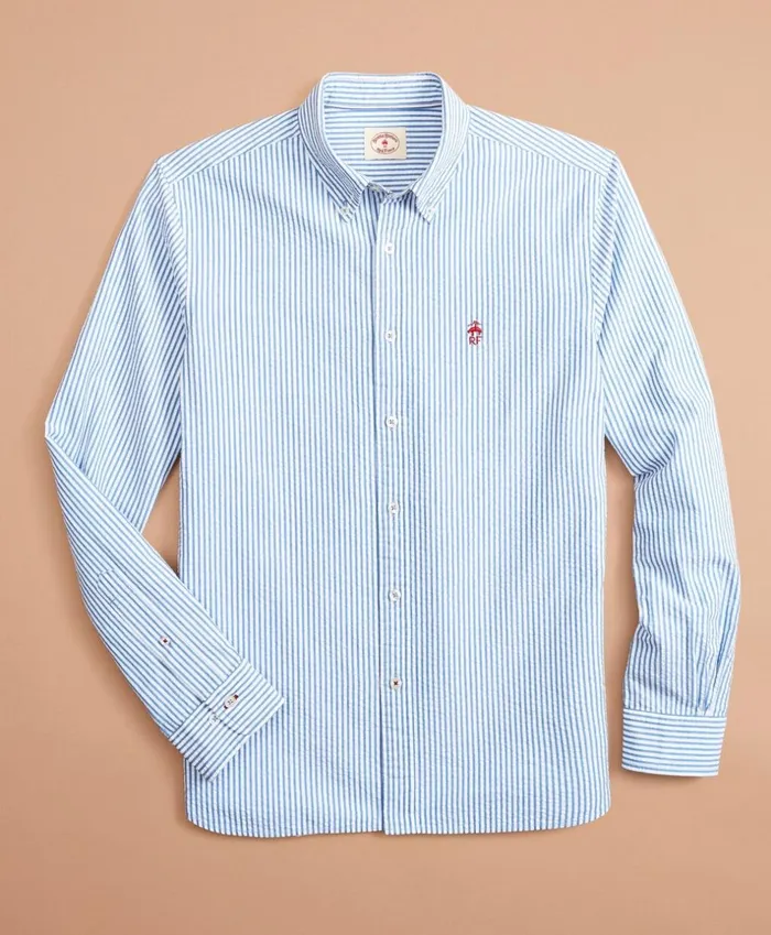 Brooks Brothers Sport Shirts Striped Seersucker Shirt Light Blue 8211 Men