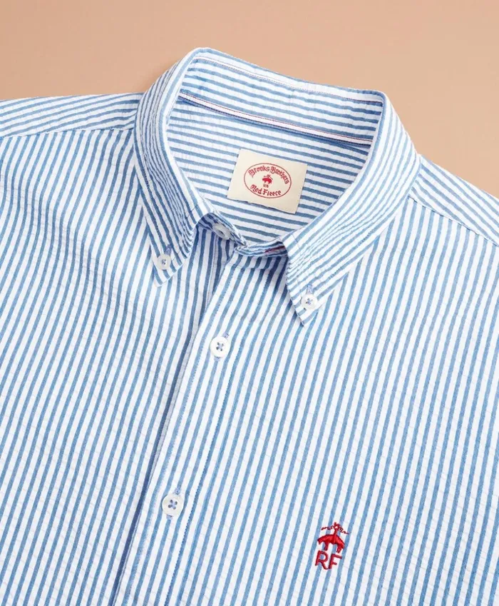 Brooks Brothers Sport Shirts Striped Seersucker Shirt Light Blue 8211 Men