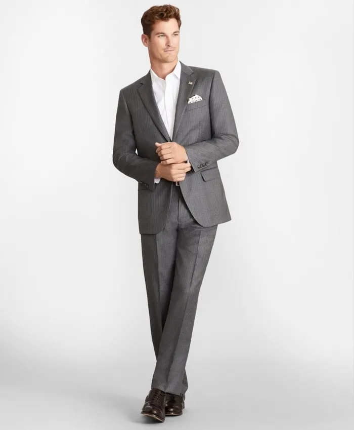 Brooks Brothers Suits Madison Fit TwoButton Stripe 1818 Suit Grey 8211 Men
