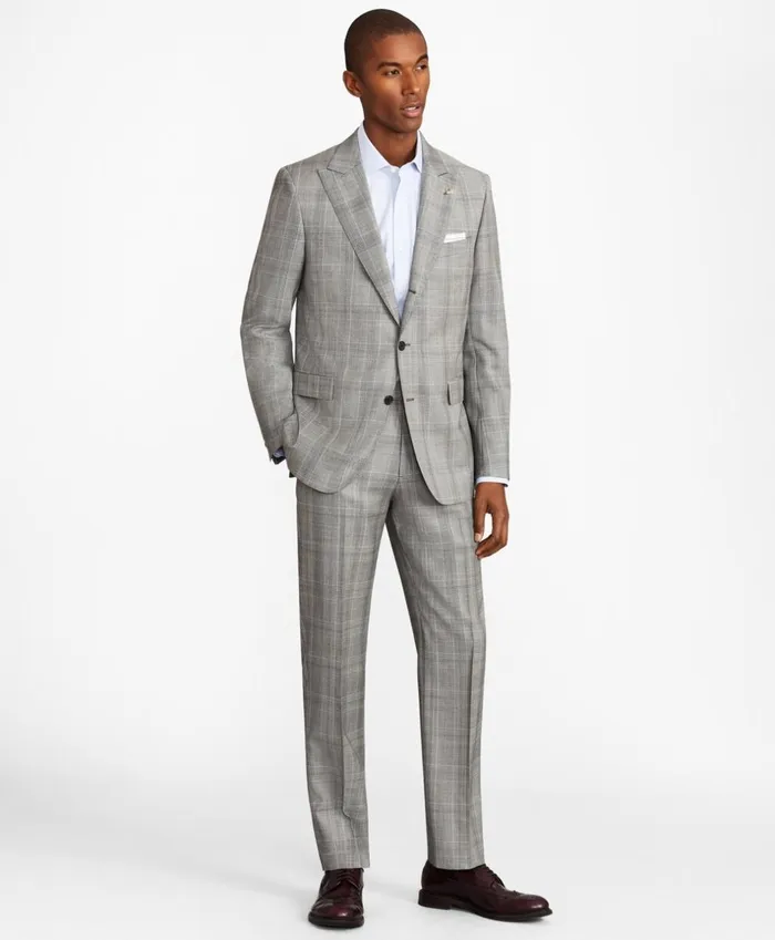 Brooks Brothers Suits Regent Fit ThreeButton Plaid 1818 Suit Grey 8211 Men