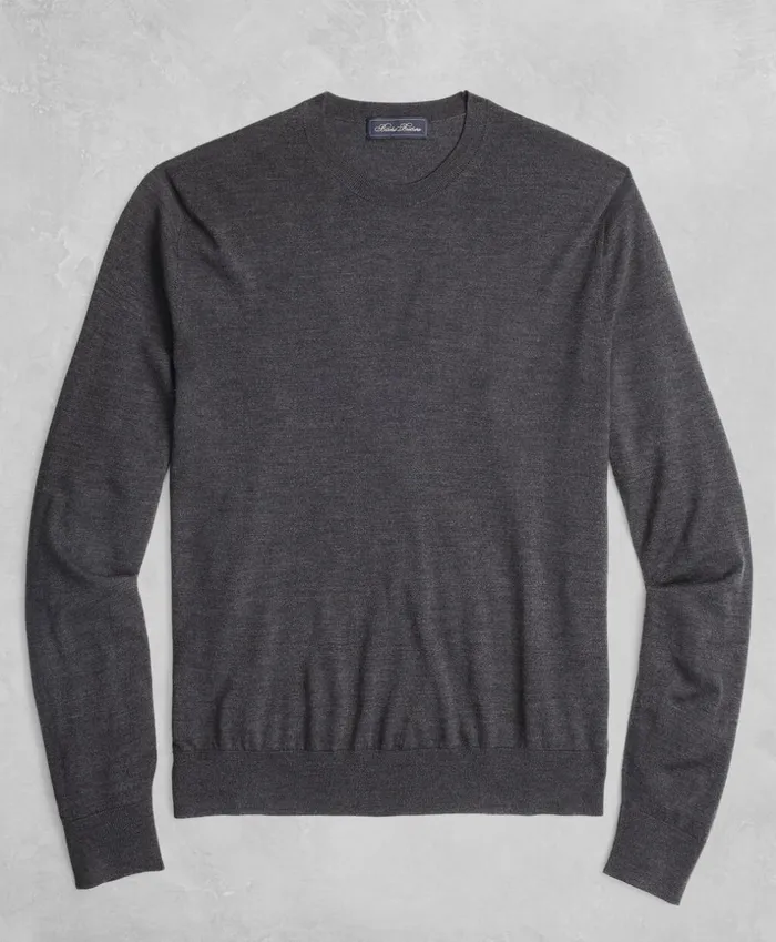 Brooks Brothers Sweaters Golden Fleece 3D Knit FineGauge Merino Crewneck Sweater Charcoal 8211 Men