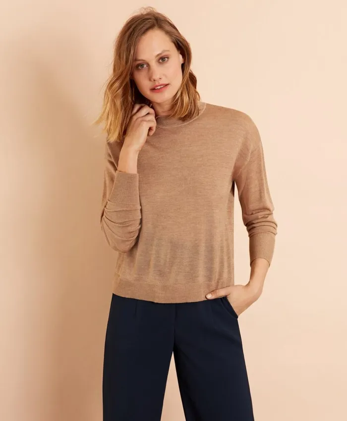 Brooks Brothers Sweaters Merino Wool PointelleDetail Crewneck Sweater Camel 8211 Women Brooks Brothers Sweaters Merino Wool PointelleDetail Crewneck Sweater Camel 8211 Women