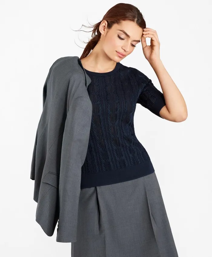 Brooks Brothers Sweaters Pointelle CableKit Sweater Navy 8211 Women
