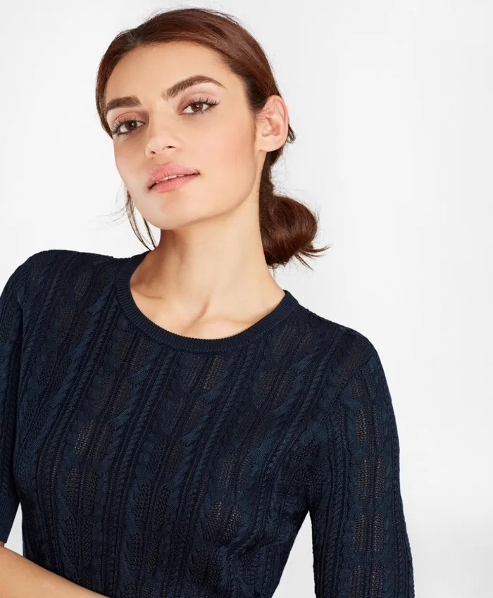Brooks Brothers Sweaters Pointelle CableKit Sweater Navy 8211 Women Brooks Brothers Sweaters Pointelle CableKit Sweater Navy 8211 Women