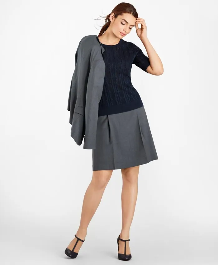 Brooks Brothers Sweaters Pointelle CableKit Sweater Navy 8211 Women Brooks Brothers Sweaters Pointelle CableKit Sweater Navy 8211 Women