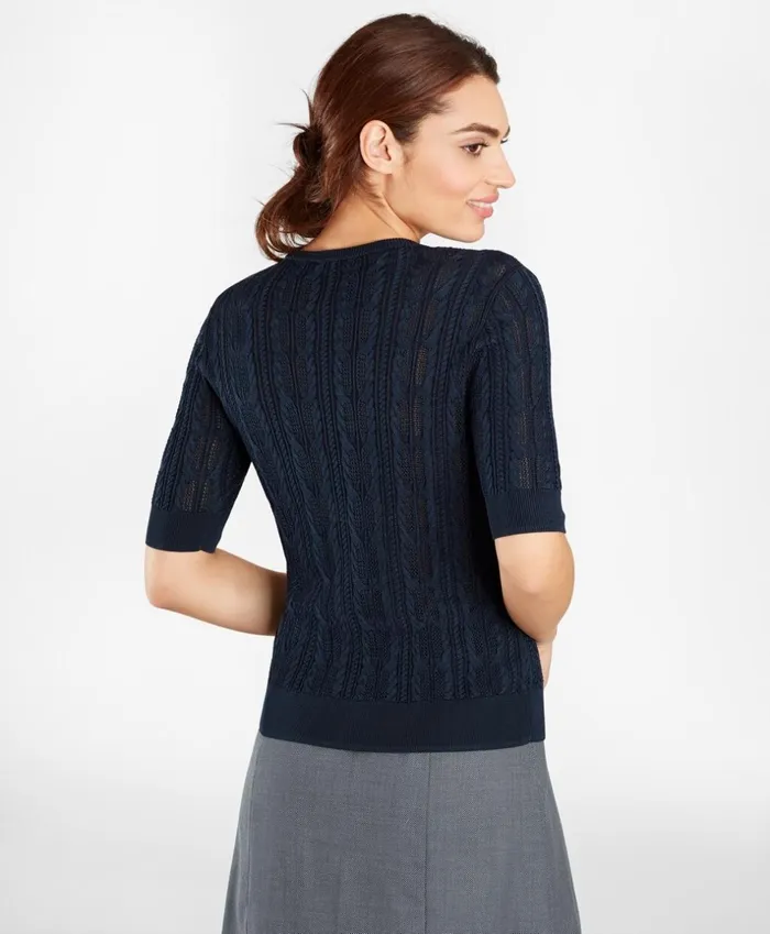 Brooks Brothers Sweaters Pointelle CableKit Sweater Navy 8211 Women Brooks Brothers Sweaters Pointelle CableKit Sweater Navy 8211 Women