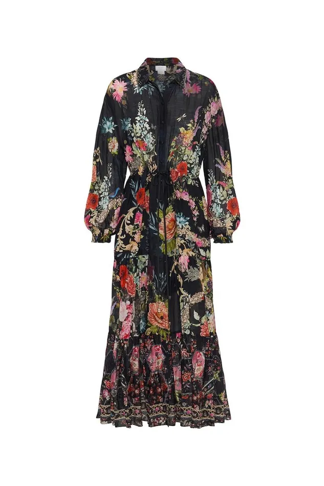 Camilla Modest Clothing Women Tiered Long Shirt Dress Hampton Hive