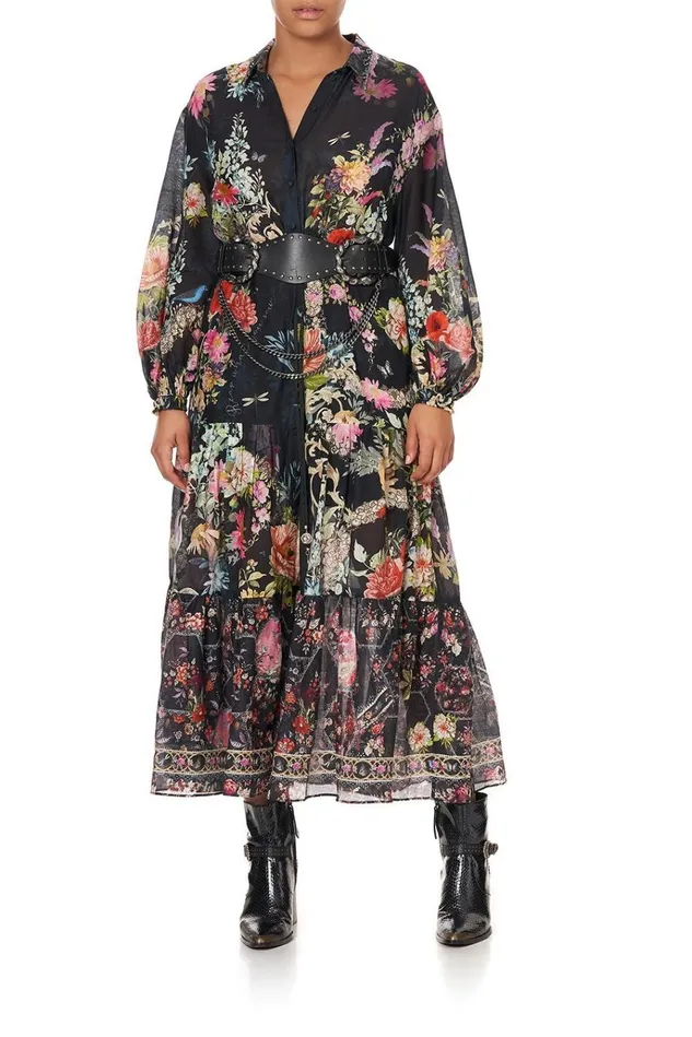Camilla Modest Clothing Women Tiered Long Shirt Dress Hampton Hive