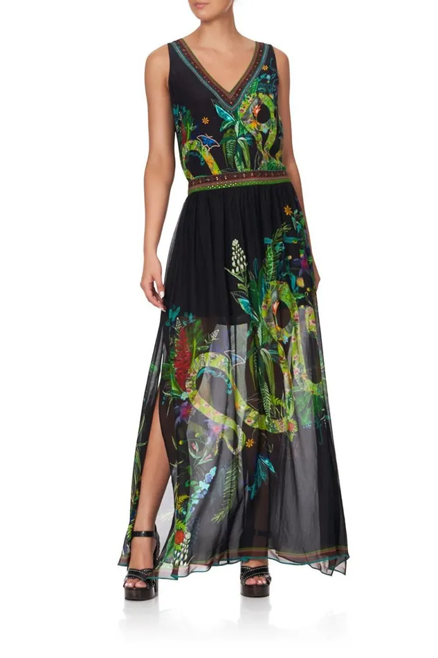 Camilla Party Dresses Women Side Split Overlay Skirt River Cruise