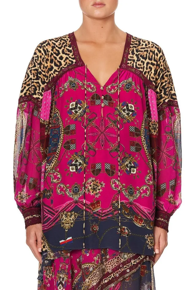 Camilla Tops Women Blouson Blouse With Neck Tie Dining Hall Darling